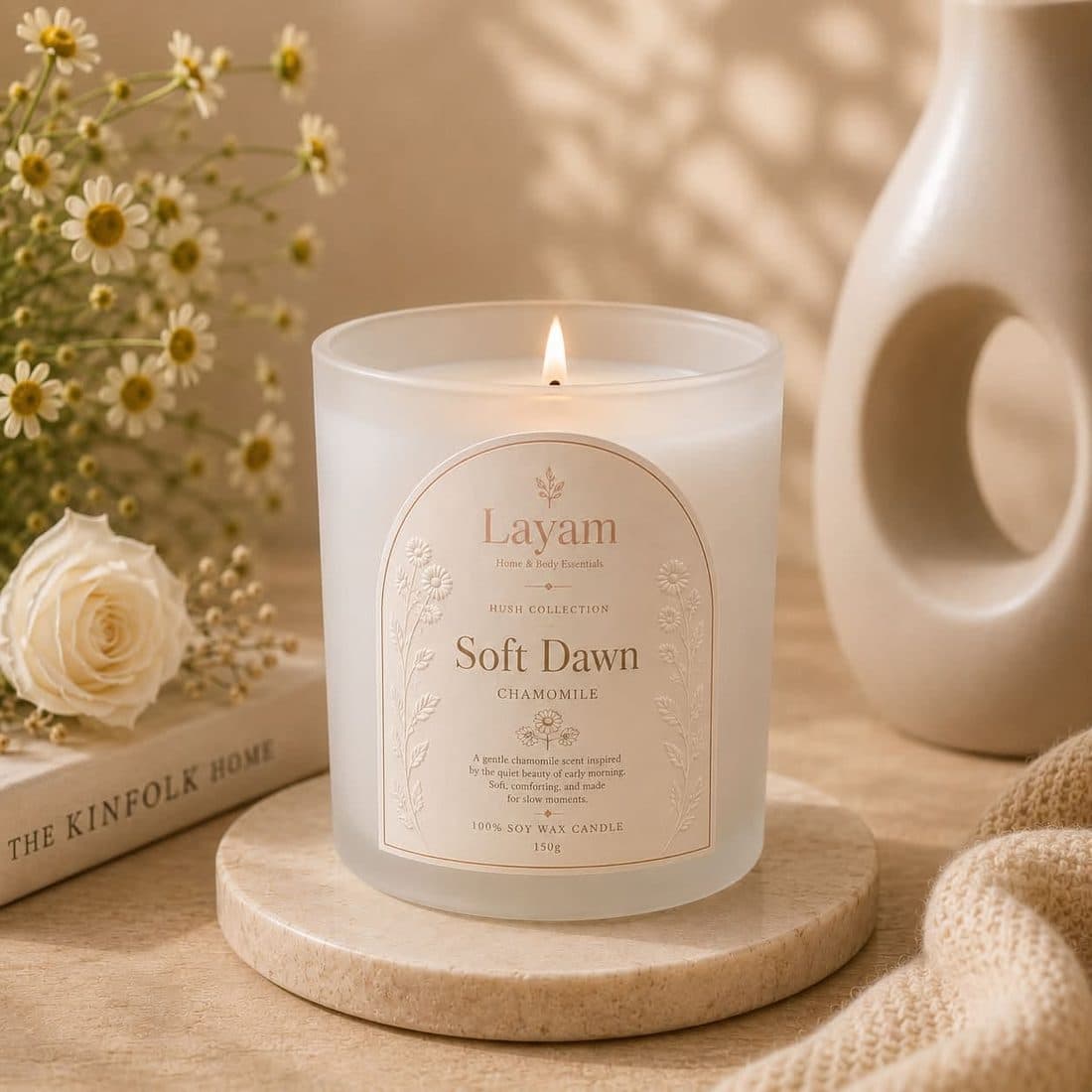 شمعة Soft Dawn برائحة البابونج — مجموعة هَش